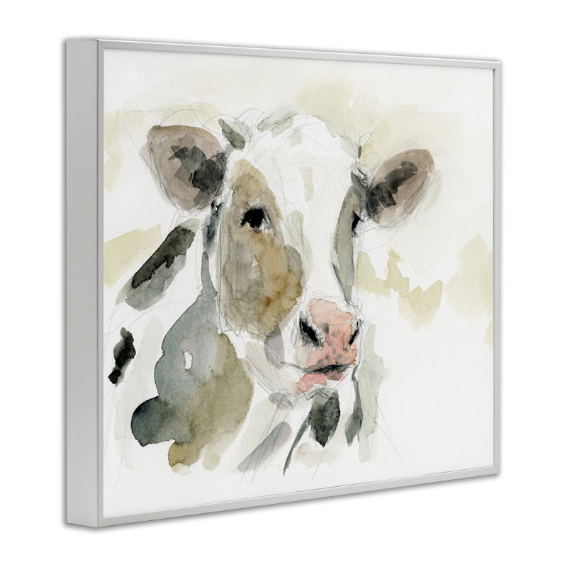 Reproduction giclée encadrée « Vache » de Victoria Barnes, dans un style aquarelle douce, H 11 po x l 14 po