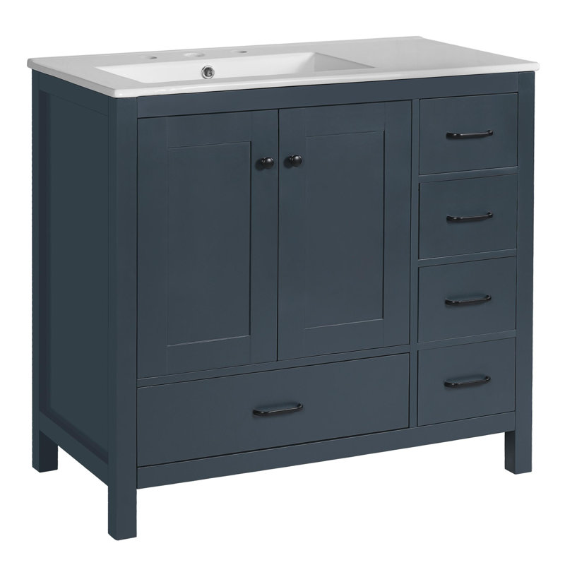 Meuble-lavabo 36 po avec lavabo en céramique, Bleu