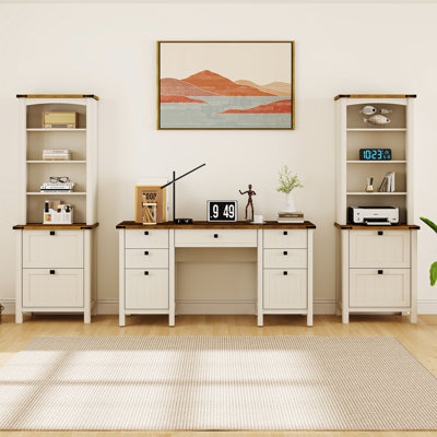 Ensemble de bureau 3 pièces, bureau d'ordinateur avec 2 bibliothèques