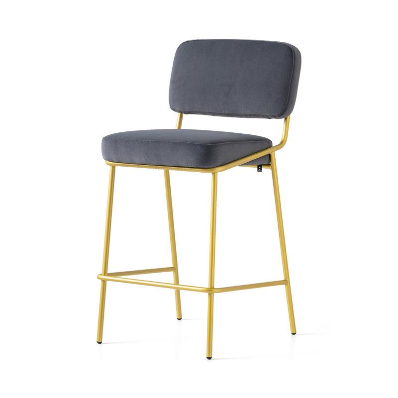Sixty Upholstered Counter Stool with Metal Frame, Dark Forest Green, Painted Brass, Counter Stool (25.63" Seat Height)