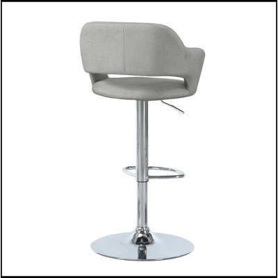 Contemporary, Modern Bar Stool, Swivel, Bar Height, Adjustable, Chrome Metal, Grey Fabric