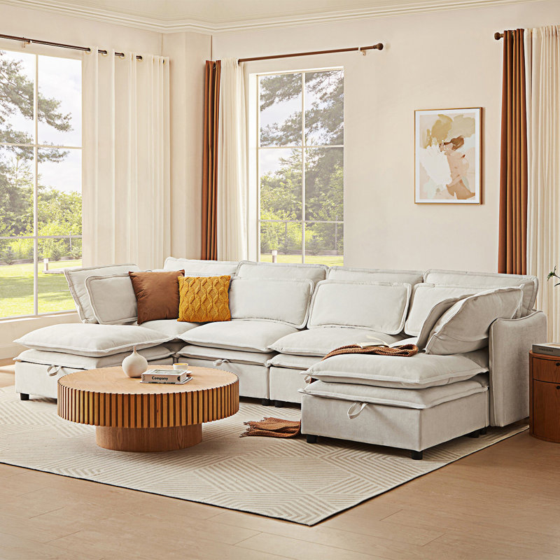 Modern Large U-Shaped Modular Sofa, Freely Combinable 6-Seater Sofa, Convertible To Sofa Bed