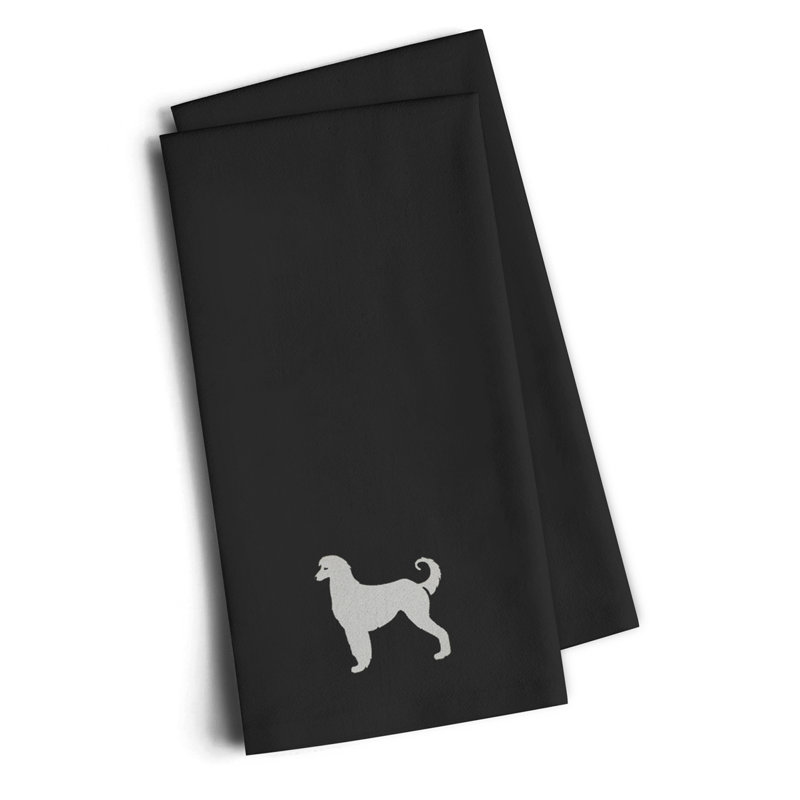 Cotton Embroidered Tea Towel Kitchen Towel, Black, 25" H x 16" W x 0.1" D