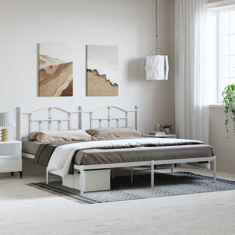 Bralon vidaXL Metal Bed Frame with Headboard & Slats, No Mattress, Easy Assembly, Twin XL, White