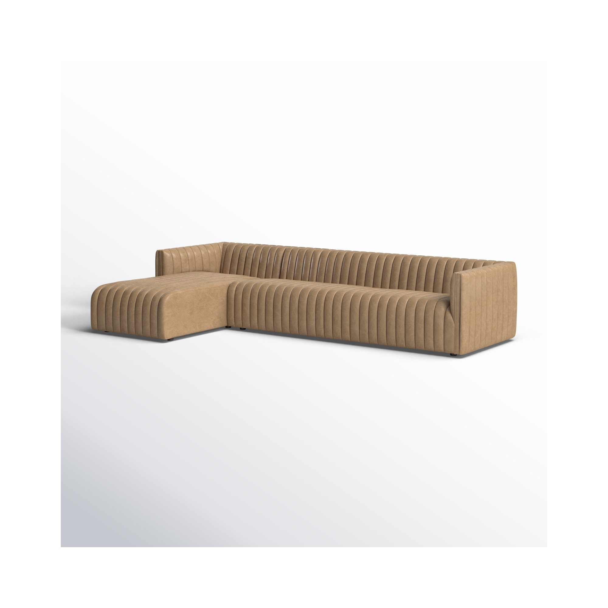 Brandt Upholstered Chaise L-Sectional, Palermo Drift Genuine Leather, Left Hand Facing, 26.5" H x 126" W x 64" D