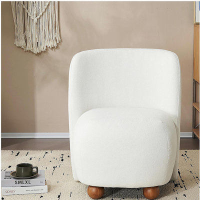 Fauteuil décoratif moderne à dossier bas, chaise de salon rembourrée sans accoudoirs, pieds ronds en pin, convient aux petits espaces de salon, salon, chambre à coucher, balcon, bureau, coin lecture, blanc