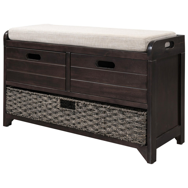 Banc de rangement avec panier amovible et 2 tiroirs, Espresso