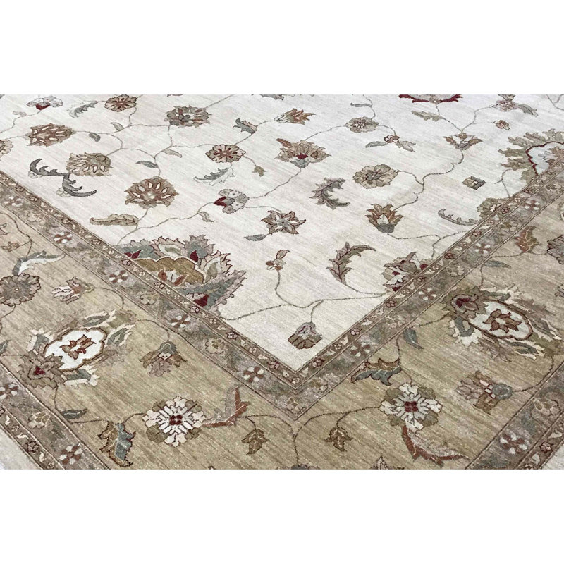 Tapis gris et ivoire noué à la main de haute qualité