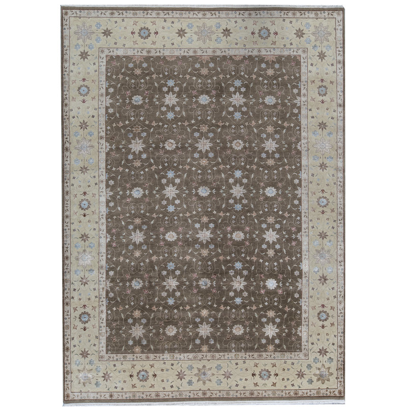 Tapis vert et or noué à la main de haute qualité