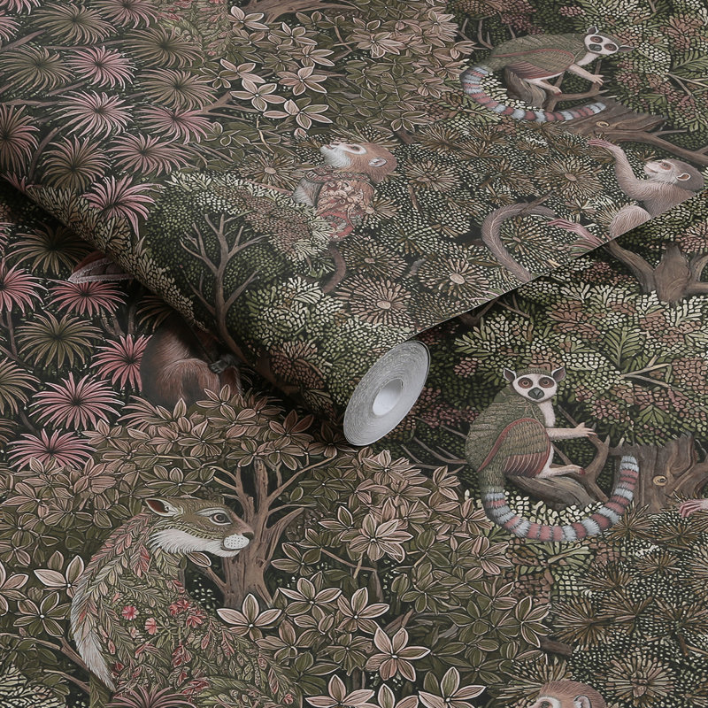 Graham & Brown Treetop Troop Damson Wallpaper, Pink