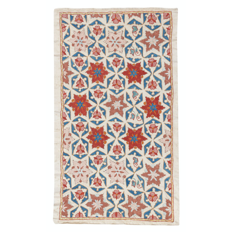 20 x 33 po 100% soie. Nappe brodée. Décoration murale Boho. Jeté moderne