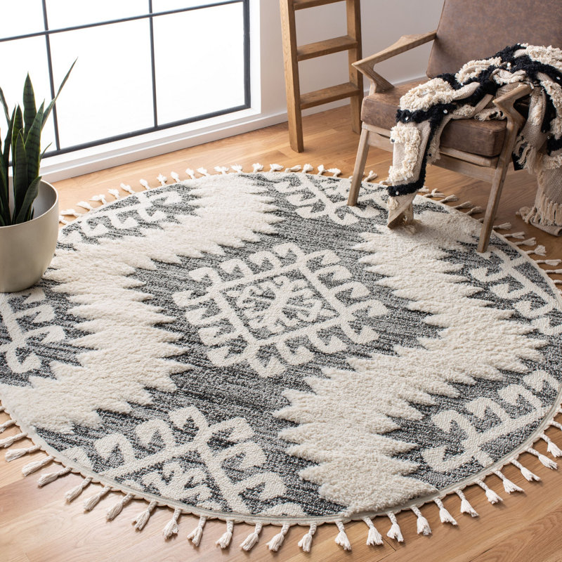 ImraanMoroccan Tassel Shag Performance Ikat Rug, Round 11'