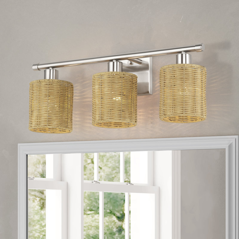 Weavington 3 Light Brushed Nickel Vanity Sconce, Brushed Nickel, 9.5"H x 23.5"W x 7"D, 3 Lights