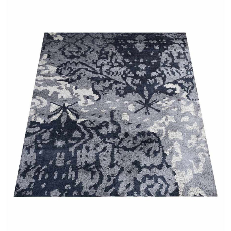 Abstract Gray | White Hand Knotted Silk Rectangle Indoor Area Rug, Rectangle 6' x 9'