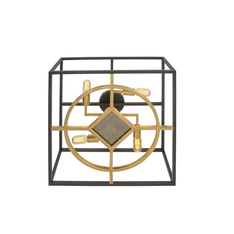 Rome 4 - Light 15" Caged Square / Rectangle Flush Mount, Gold Leaf, 9" H x 15" W x 15" D