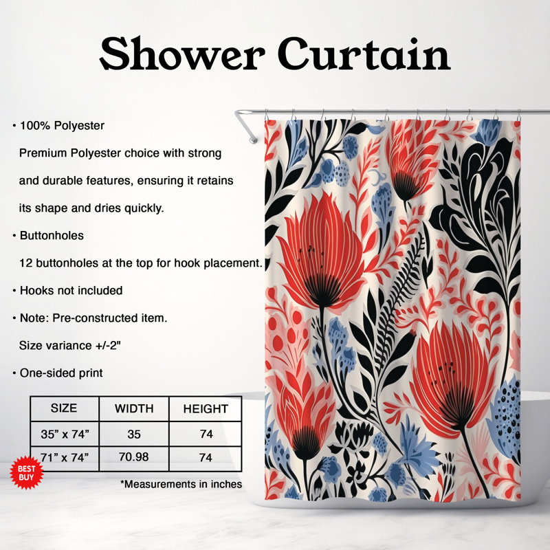 Rideau de douche standard 1 pièce Nostalgic Bloom, H 74 po x l 71 po