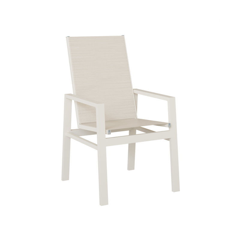 Ohlson Matte White Aluminum High Back Dining Chair With Kozo Abalone Sling Fabric, Kozo Abalone, Matte White