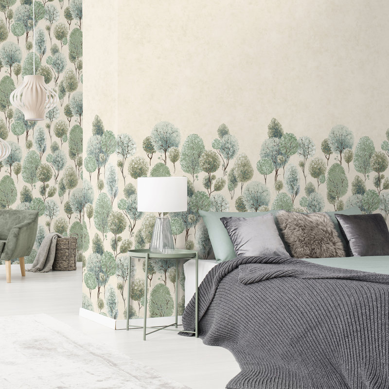 Thaler Large Tilia Trees and Plain Twinwall 4-panel Mural Design 3m x 280cm, Green