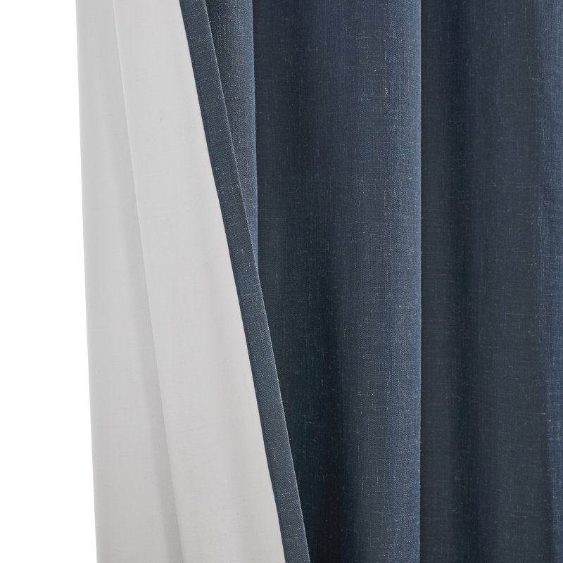 Leming 100% Waterproof and Blackout Solid Color Polyester Linen Textured Grommets Curtains Panel, 52" W x 90" L, Navy Blue