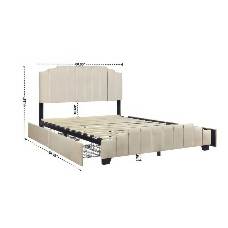 Lit de rangement tapissier standard Kaiyas, Beige, Grand