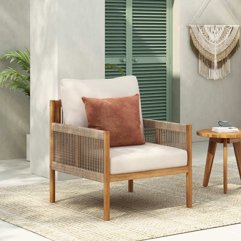 Fielder Patio Acacia Wood Rope-Woven Club Chair With Cushions, 2