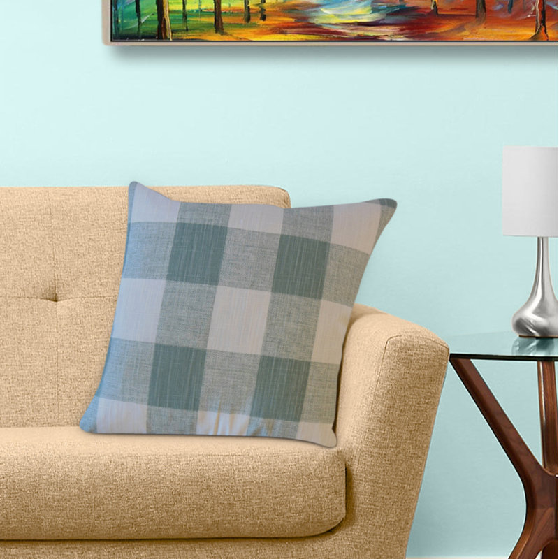 Coussin en coton écossais Lindauer, 18 po x 18 po, Bleu sarcelle, Coussin décoratif
