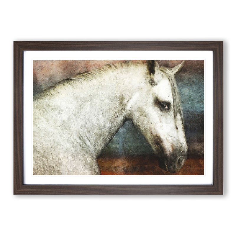 White Horse Portrait - Picture Frame Painting Print, Walnut Framed, 33cm H x 45cm W x 2cm D