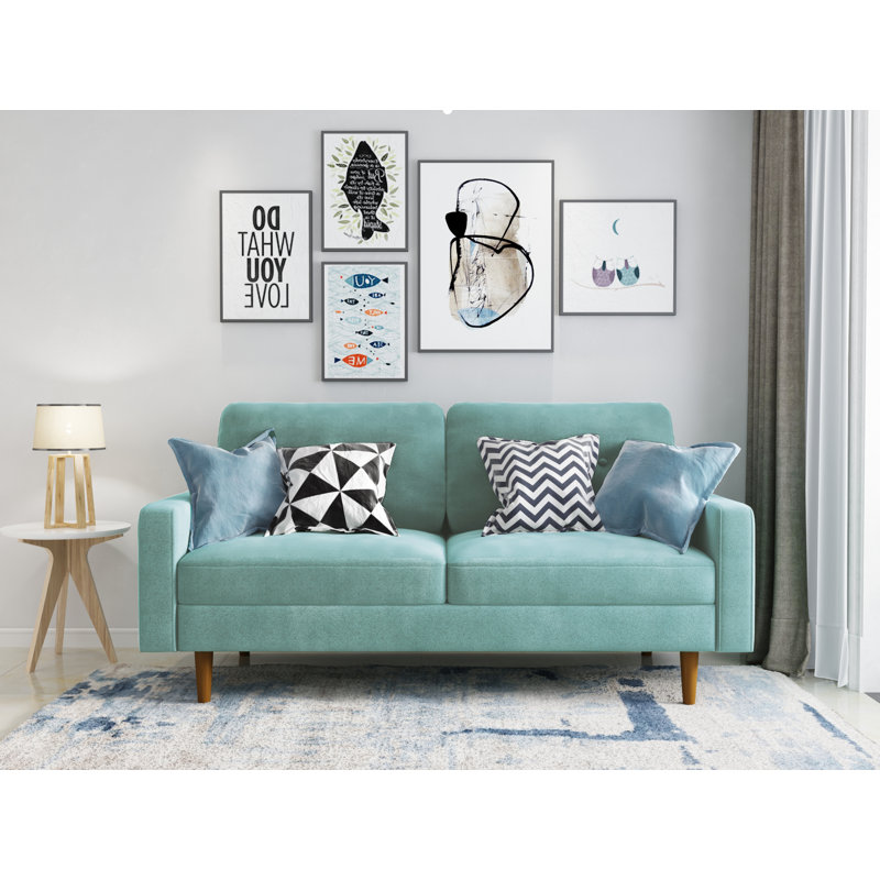 70'' Velvet Sofa, Aqua Turquoise Velvet 