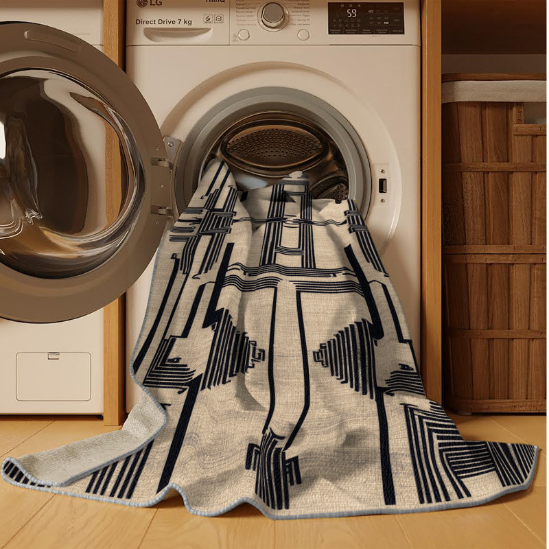 Machine Washable Art Deco Grey Area Rug, Rectangle 5' x 8'