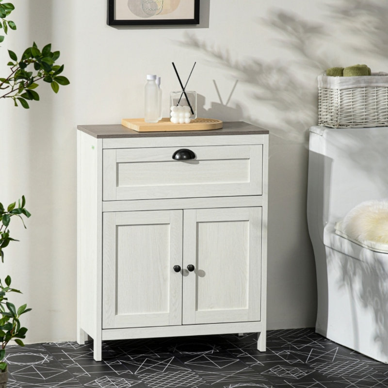 Bathroom Floor Cabinet, Freestanding Storage With Drawer, White