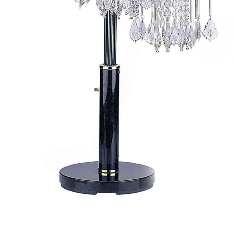 Lampe de table 34 po en métal avec finition noire, 3 lustres en cristal