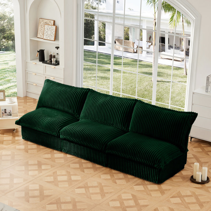 Canapé modulaire sans accoudoirs Aumiller, Crème, crème, H 34,6 po x l 109,8 po x P 33 po, Velours côtelé