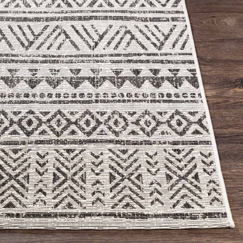 Black Modern Outdoor Rug, Geometric Stain Resistant Easy to Clean Rug For Patio, Balcony, Decks & Garden-130X180