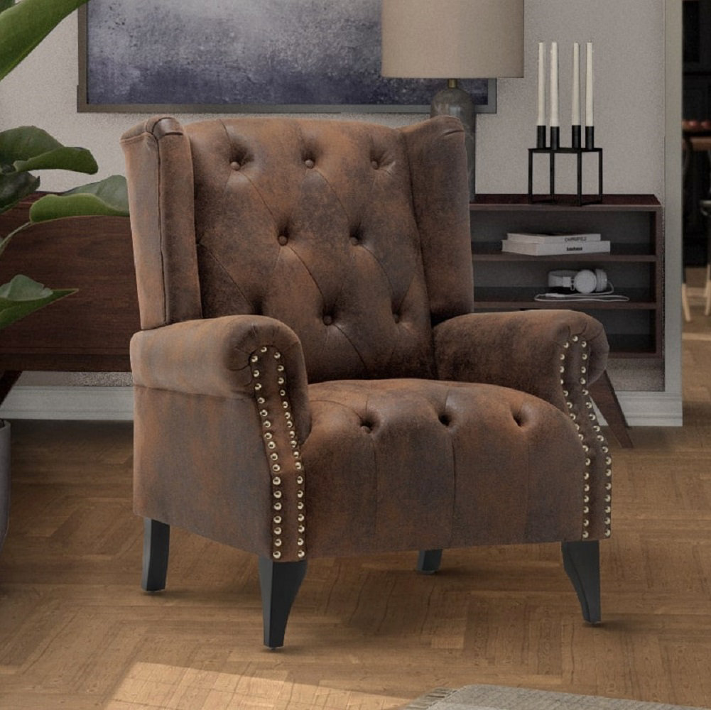 Luxury Microsuede Wingback Chair - Brown