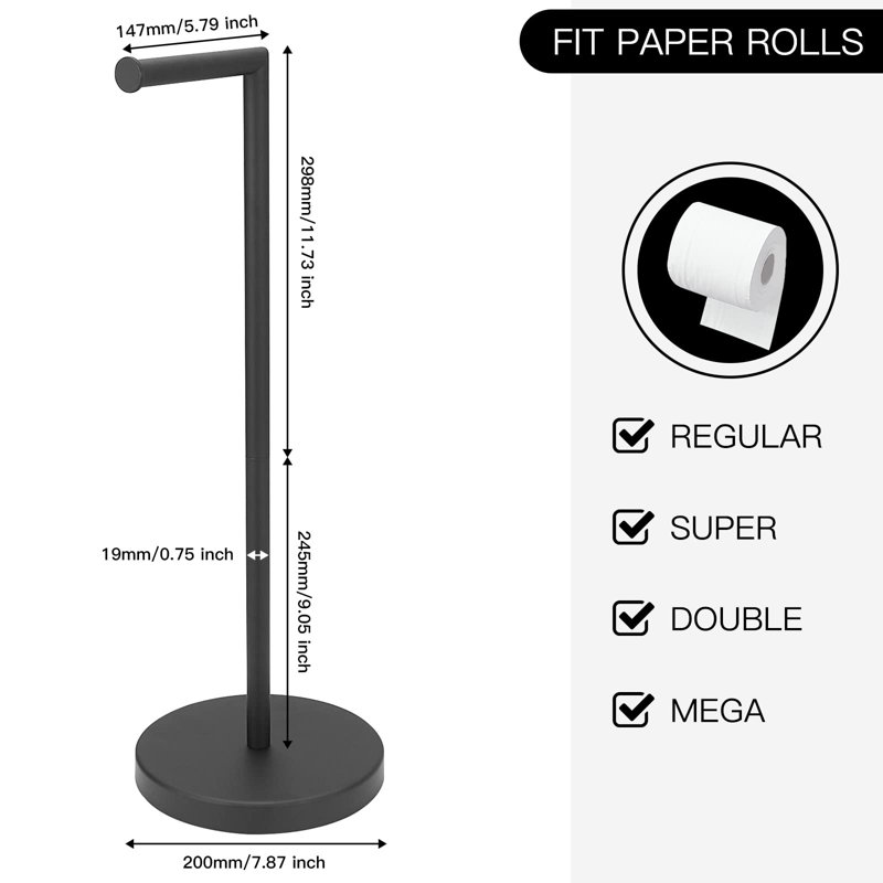 Porte-papier hygiénique sur pied, Noir mat