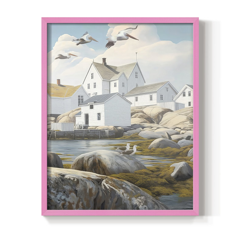 Fisherman's Way II, reproduction encadrée - bois massif, Pink, H 11 po x l 9 po