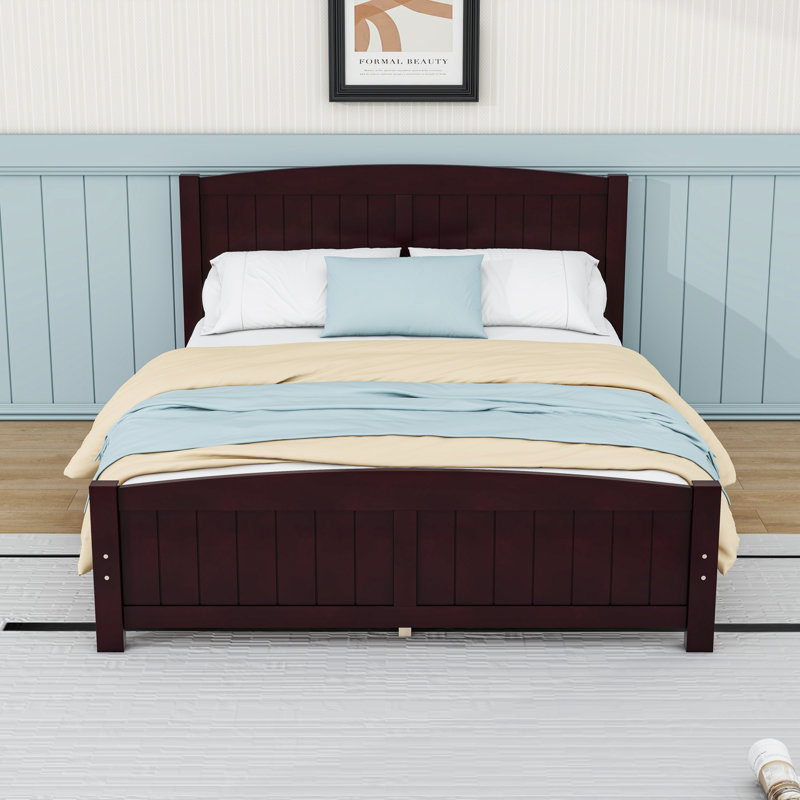 Lit plateforme en bois avec tête de lit et pieds centraux, Double, Espresso
