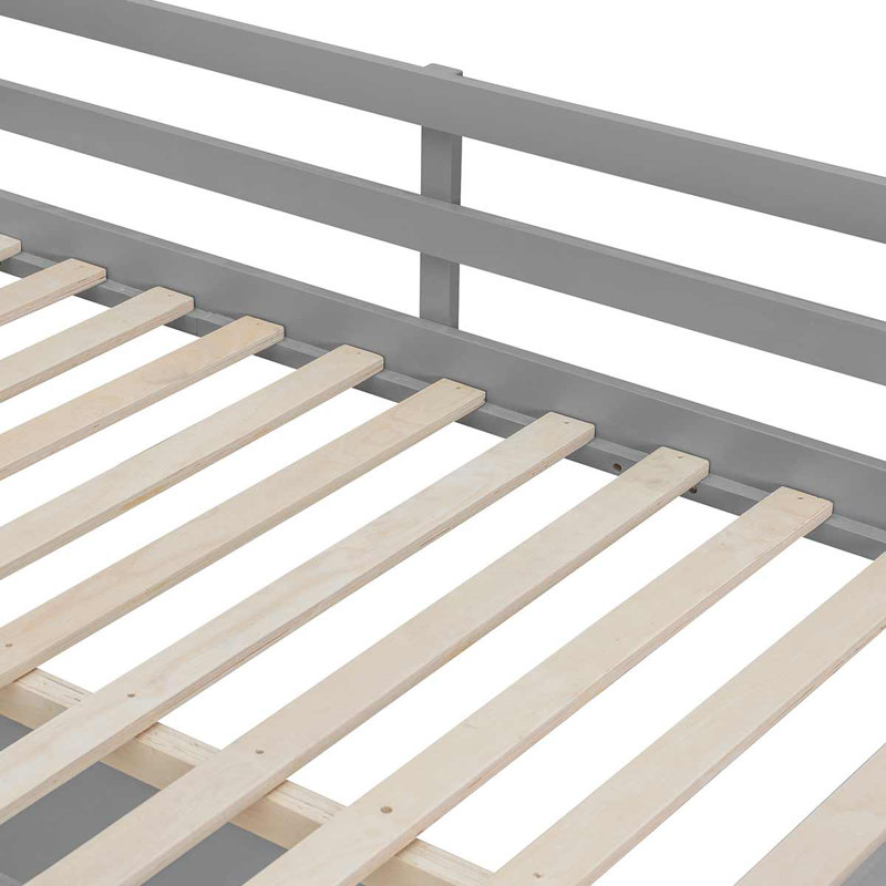 Wooden Loft Bed With Drawers, Desk And Light Strip For Teens Adults, Gray, Full