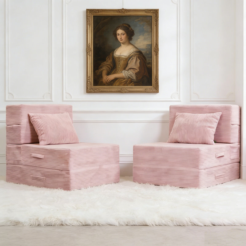 Canapé convertible Boneless, canapé de plancher pliable, Rose, 24" H x 52" W x 29.5" D