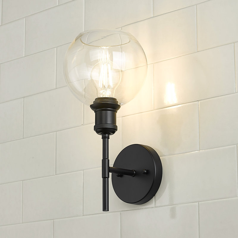 Aamin 1-Light Wall Sconce With Clear Glass, Matte Black