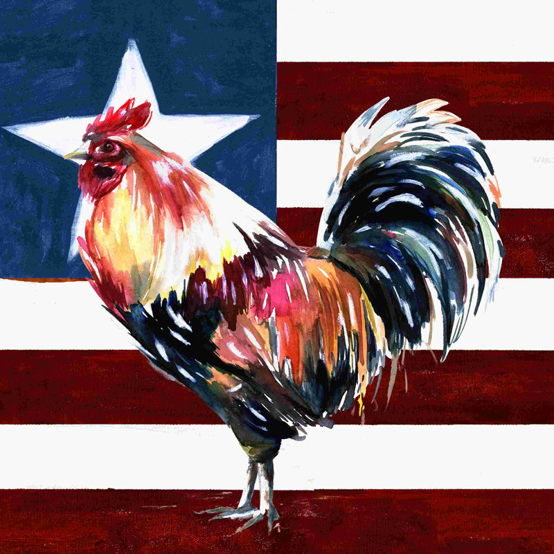 Coq patriotique, H 12 po x l 12 po, Non, Cadre flottant érable