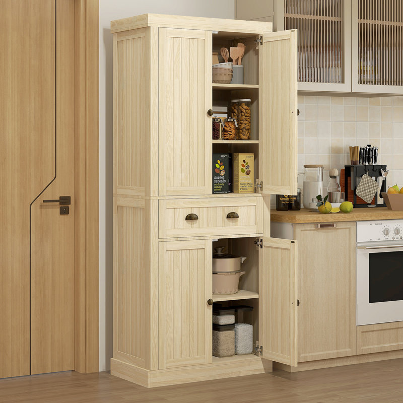Grande armoire de rangement autoportante pour garde-manger, Bois naturel
