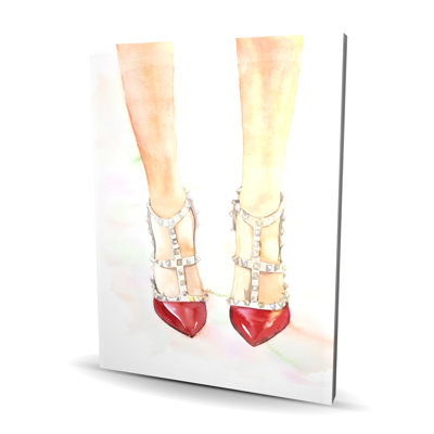 Red Studded High Heels Canvas - Fashion Shoes Home Decor