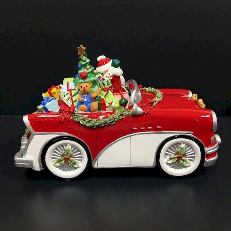 Père Noël dans une voiture classique - Figurine musicale