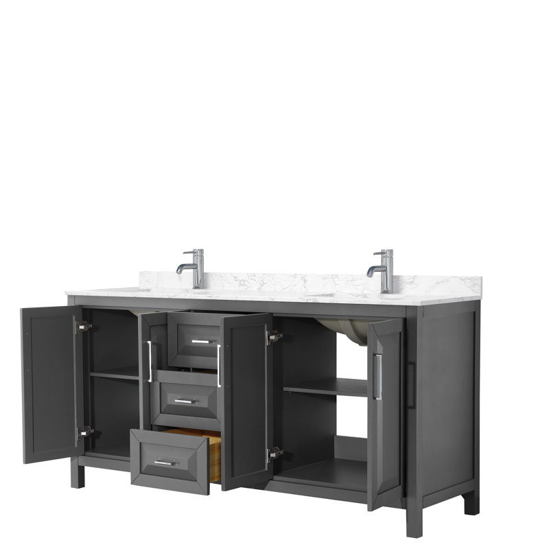 Daria 72" Dark Gray Double Bathroom Vanity with Carrara Marble Top