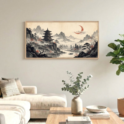 Ensemble de 1 tableau sur toile représentant un paysage asiatique