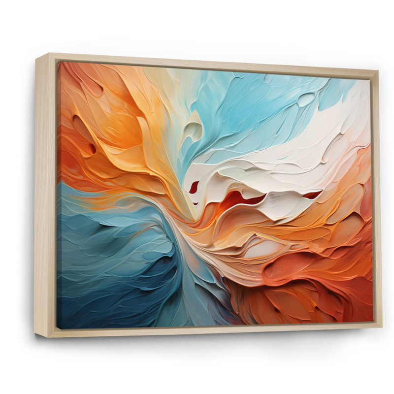 Teal Orange Bold Abstract Flow Collage I - Dams, art mural, H 16 po x l 32 po x P 1 po, Cadre flottant érable