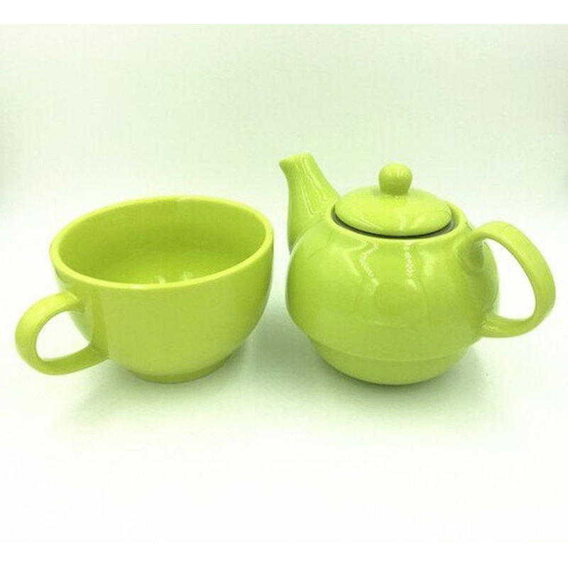 Théière blanche avec tasse, Vert