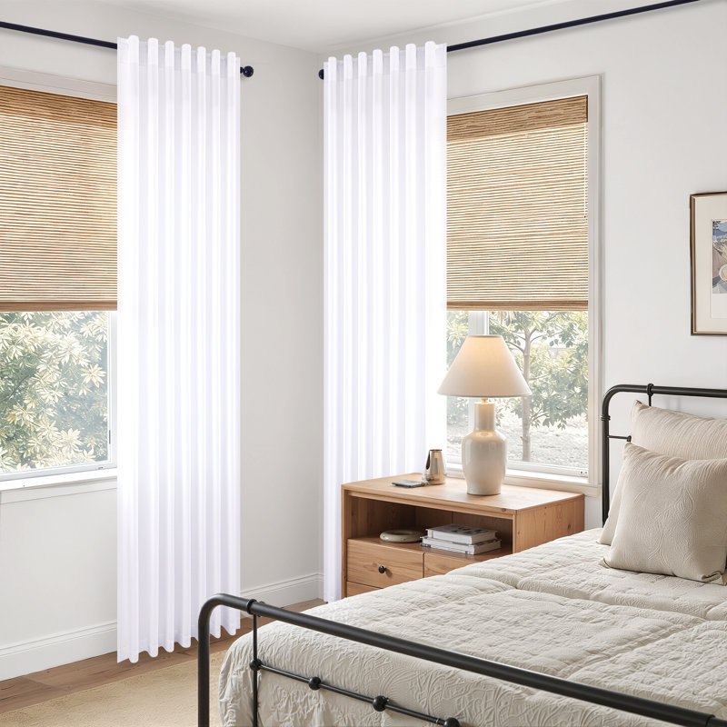 Linen Textured Farmhouse Semi Sheer Window Curtain,Back Tab Hooks Drapes,Pleated Heading Tape (Set of 2 With Hooks)