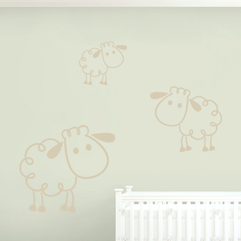 Ensemble de 3 décalcomanies murales pour moutons, Beige